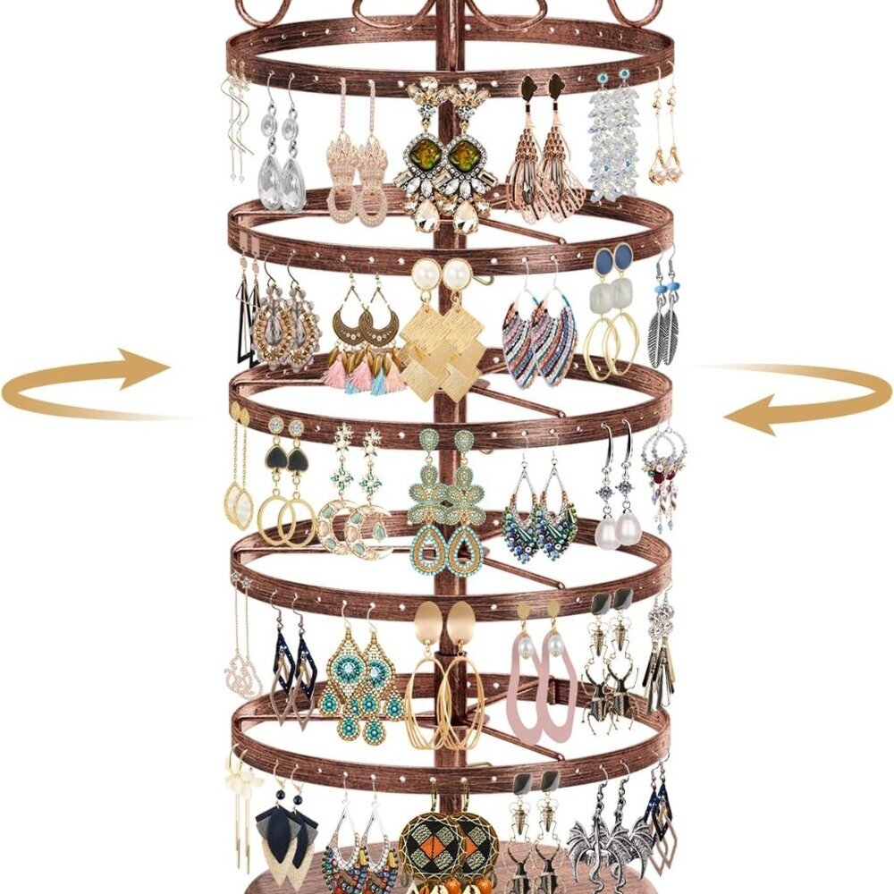 5 Tiers Metal Rotating Earring Holder Organizer Stand Adjustable Display Tree, 2